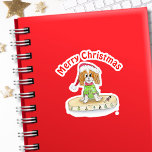 Watercolor Xmas Cavalier King Charles Spaniel<br><div class="desc">Decorate your notebooks,  folders,  laptop and so much more with these lovely Cavalier King Charles Spaniel watercolor Christmas stickers. This is great for the festive mood of Cavalier dog lovers since it features a Cavalier dressed for the holiday with a hat and xmas dog bed.  Perfect for Cavalier lovers!</div>