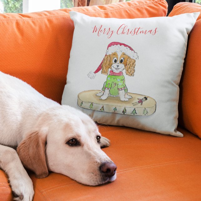 Watercolor Xmas Cavalier King Charles Spaniel   Cushion (Creator Uploaded)