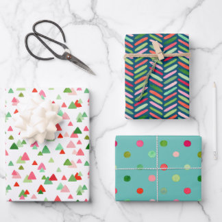Watercolor Xmas Confetti Triangle Zigzag Dots Wrapping Paper Sheet