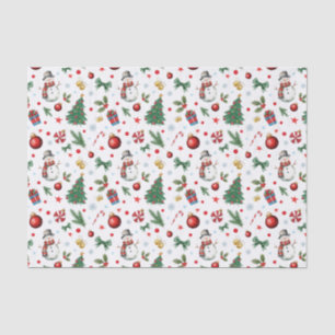 Watercolor Xmas Icons Festive Christmas Pattern  Tissue Paper