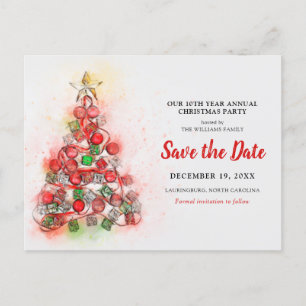 Watercolor xmas Tree Holiday Party Save the Date Postcard