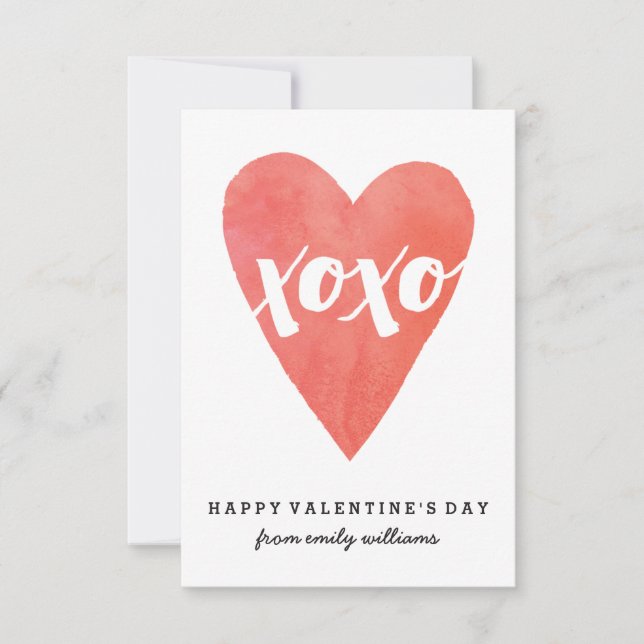 Watercolor XOXO Classroom Valentine Invitation (Front)
