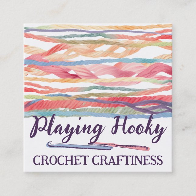 Watercolor yarn crochet hooks homespun packaging square business card (Front)