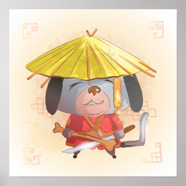 Watercolor Year of the Dog, Samurai Poster (Front)