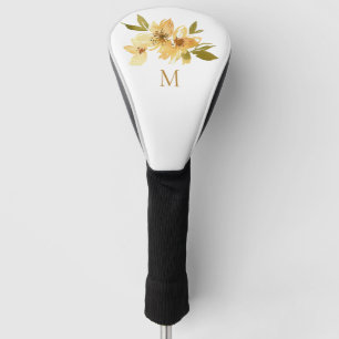 Watercolor Yellow and Copper Floral Monogram Golf Head Cover
