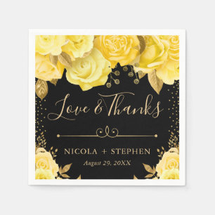 Watercolor Yellow and Gold Glam Flowers Wedding Napkin