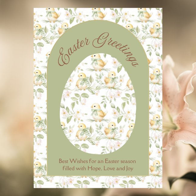 Watercolor Yellow Baby Chicks Easter Greetings Holiday Card (Creator Uploaded)