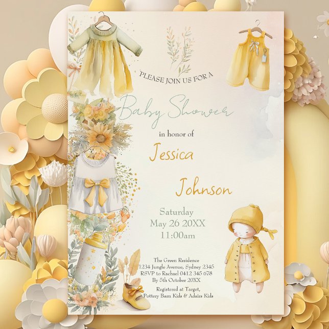 Watercolor yellow baby supplies Baby Shower Invitation (Creator Uploaded)