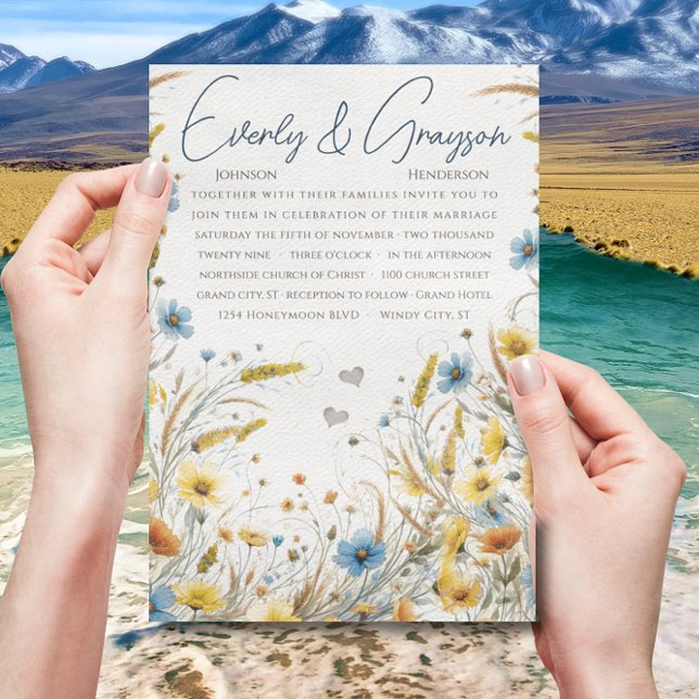 Watercolor Yellow & Blue Elegance Floral Wedding  Invitation (Creator Uploaded)