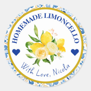 Watercolor Yellow & Blue Homemade Limoncello Classic Round Sticker