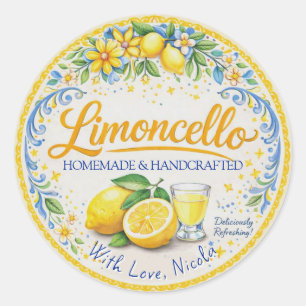 Watercolor Yellow & Blue Homemade Limoncello Classic Round Sticker