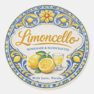 Watercolor Yellow & Blue Homemade Limoncello Classic Round Sticker