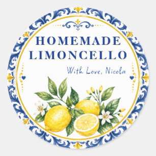 Watercolor Yellow & Blue Homemade Limoncello Classic Round Sticker