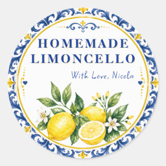 Watercolor Yellow & Blue Homemade Limoncello Classic Round Sticker