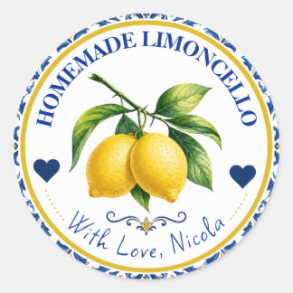 Watercolor Yellow & Blue Homemade Limoncello Classic Round Sticker