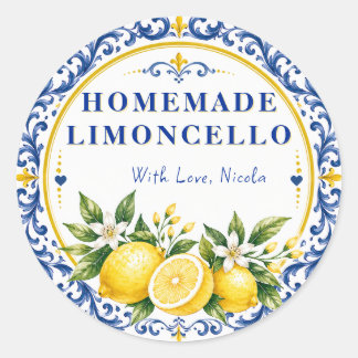 Watercolor Yellow & Blue Homemade Limoncello Classic Round Sticker