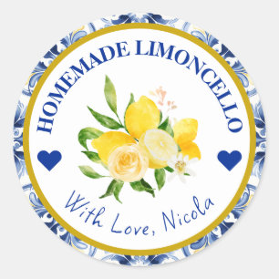 Watercolor Yellow & Blue Homemade Limoncello Classic Round Sticker