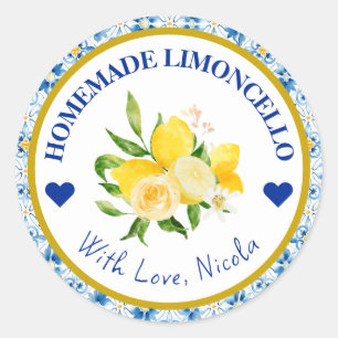 Watercolor Yellow & Blue Homemade Limoncello Classic Round Sticker