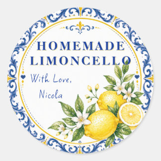 Watercolor Yellow & Blue Homemade Limoncello Classic Round Sticker