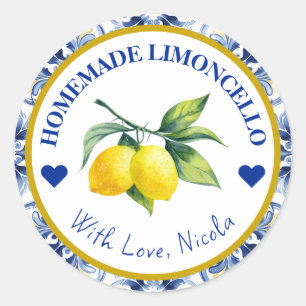 Watercolor Yellow & Blue Homemade Limoncello Classic Round Sticker