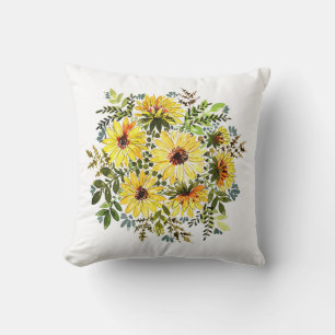 Watercolor Yellow Bouquet: Daisy Love Cushion