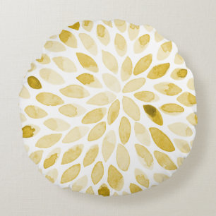 Watercolor yellow brush strokes round cushion