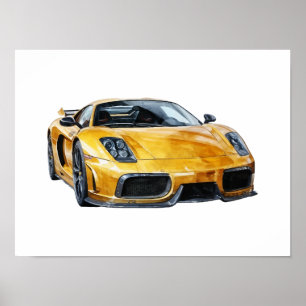 WaterColor Yellow Car illustration Poster