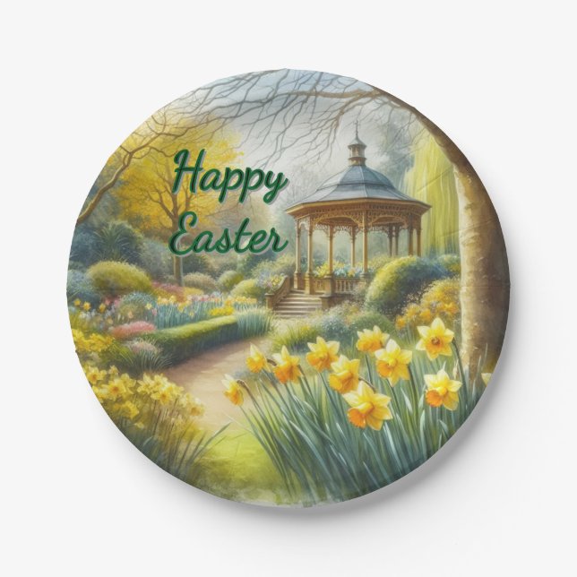 Watercolor Yellow Daffodils Easter Paper Plate (Front)