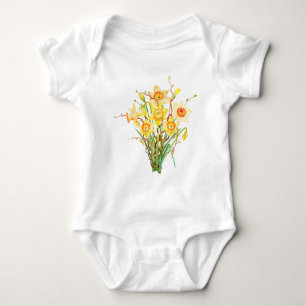 Watercolor Yellow Daffodils Spring Flowers Baby Bodysuit