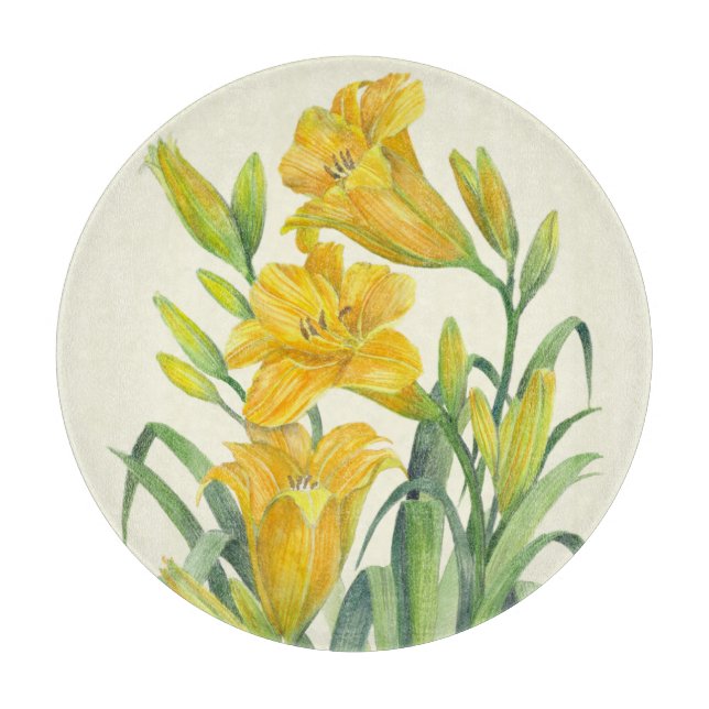 Watercolor Yellow Day Lilies Floral Illustration Cutting Board (Front)