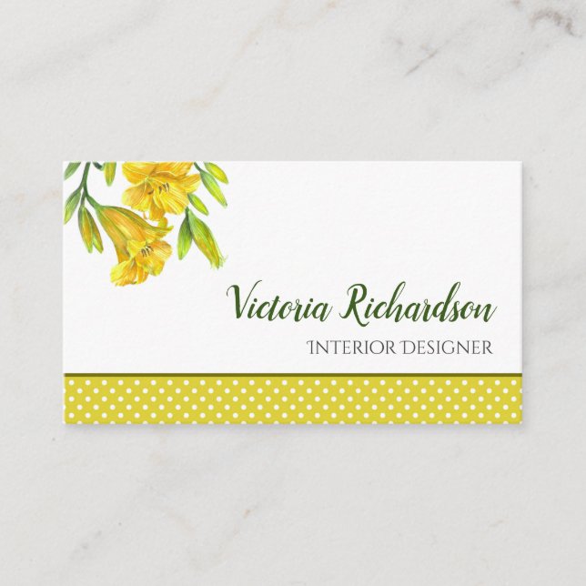 Watercolor Yellow Day Lilies Flower Painting Business Card (Front)