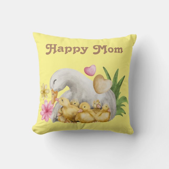 Watercolor Yellow Duck with Ducklings Baby Shower  Cushion (Front)