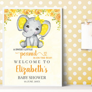 Watercolor Yellow Elephant Baby shower girl Poster