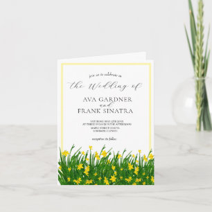 Watercolor Yellow Floral Garden With Photo Wedding Invitation