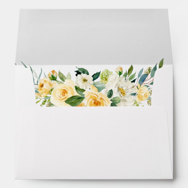 Watercolor Yellow Floral Greenery Envelope (Back (Bottom))
