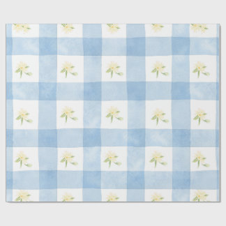 Watercolor Yellow Floral on Plaid Wrapping Paper