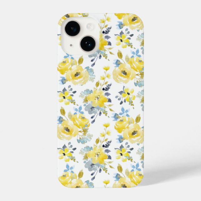 Watercolor Yellow Floral Pattern iPhone Case (Back)