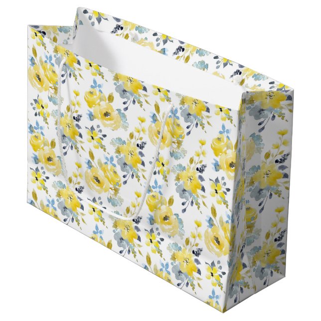 Watercolor Yellow Floral Pattern Large Gift Bag (Front Angled)
