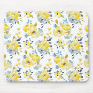 Watercolor Yellow Floral Pattern Mouse Pad
