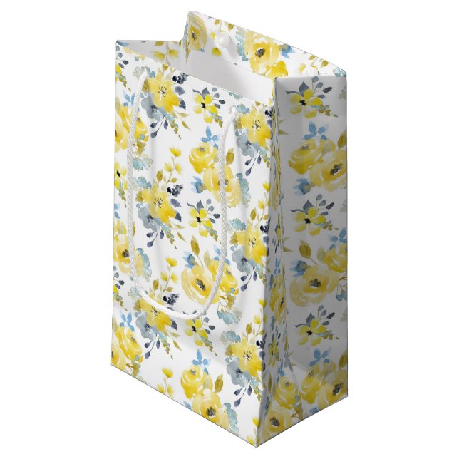 Watercolor Yellow Floral Pattern Small Gift Bag (Front Angled)