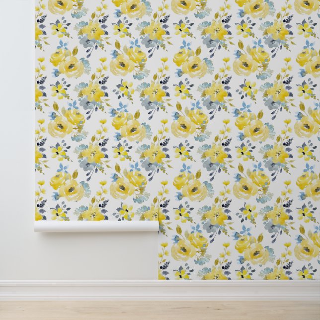 Watercolor Yellow Floral Pattern Wallpaper (Application)