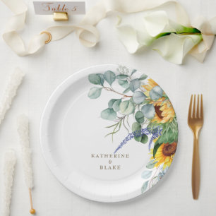 Watercolor Yellow Floral Personalised Wedding Paper Plate