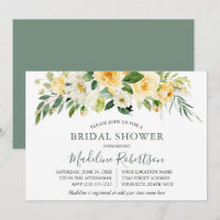 Watercolor Yellow Floral Sage Green Bridal Shower