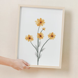 Watercolor Yellow Flower Cosmos Nursery Decor