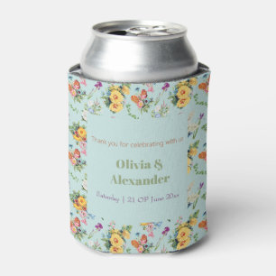 Watercolor Yellow Flowers & Floral Pattern Design Can Cooler