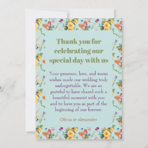 Watercolor Yellow Flowers & Floral Pattern Design Thank You Card