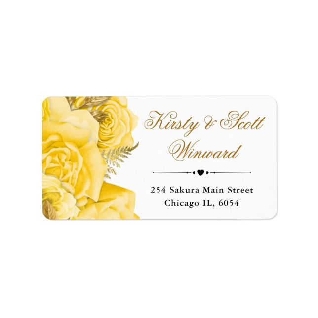 Watercolor Yellow Glam Roses Flowers Address Label (Front)