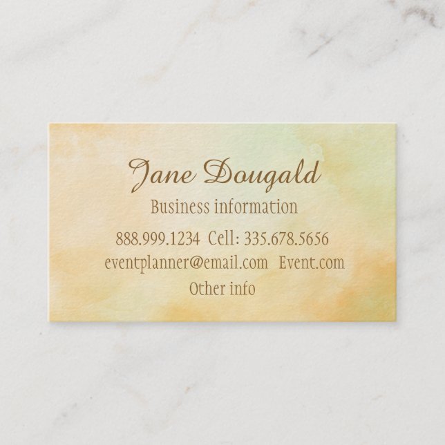 Watercolor Yellow Gold Abstract Modern  Elegant Business Card (Front)