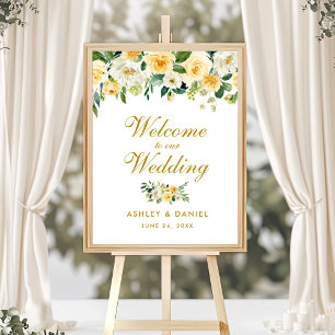 Watercolor Yellow Gold Floral Wedding Welcome Poster