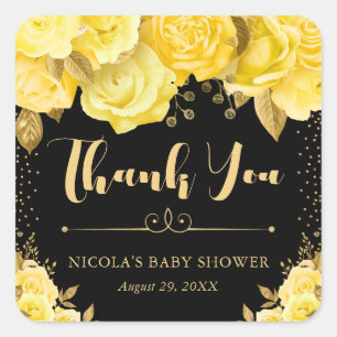 Watercolor Yellow Gold Glam Flowers Baby Shower Square Sticker